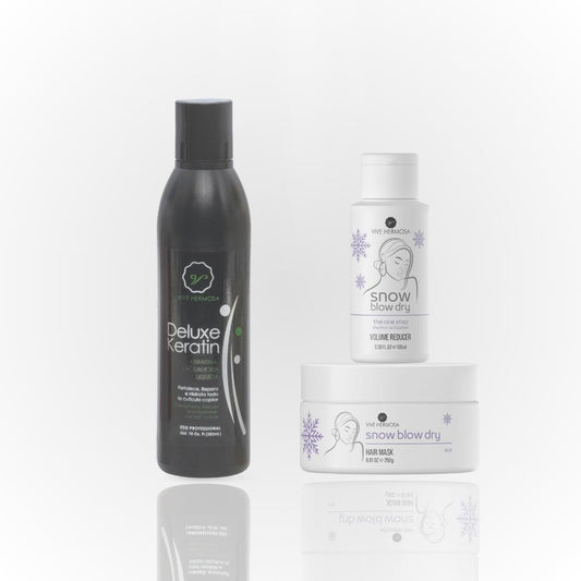 Kit de Keratina Deluxe, Snow blow dry 3.38 onz y Mascarilla Snow